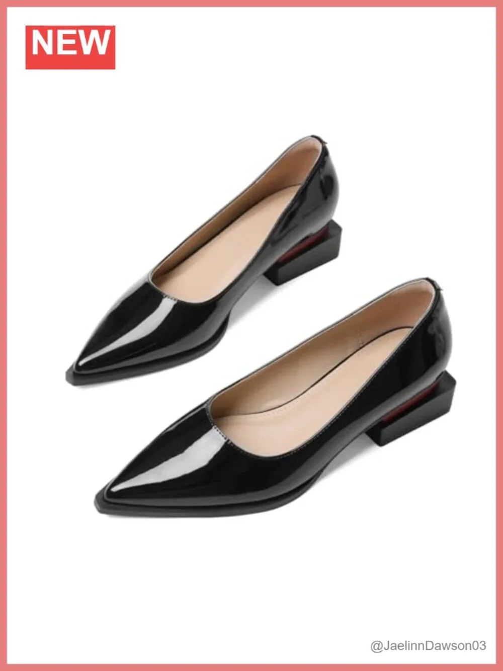 Womens Pointed Toe Low Heel Pumps faux leather Block Heel Slip On